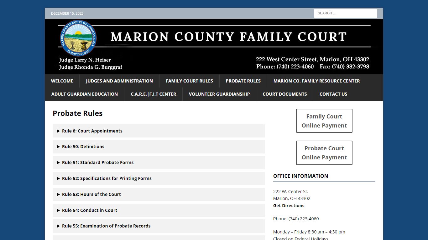 Probate Rules – Family Court – Marion County, Ohio